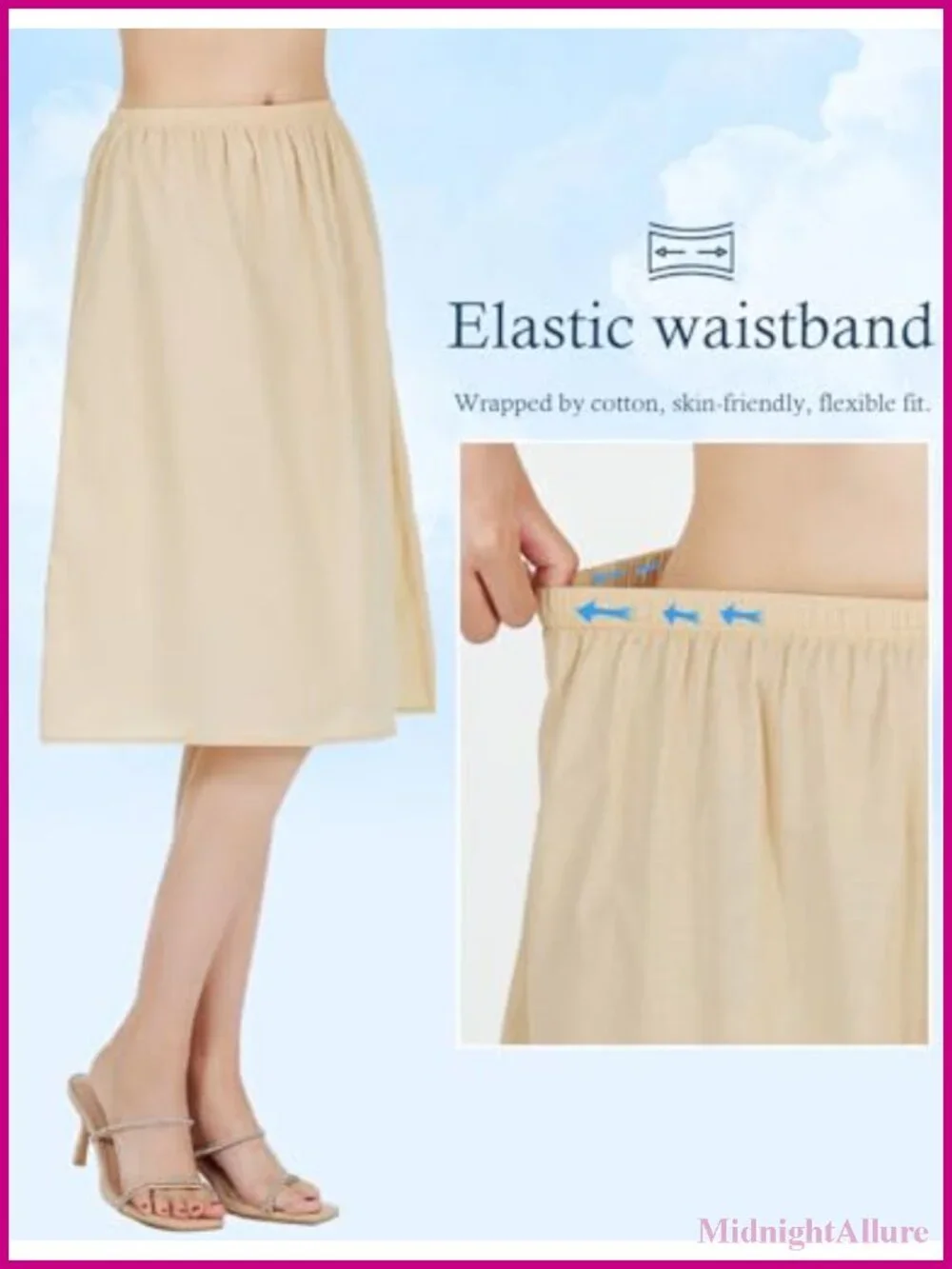 Cotton Half Slip A-Line Underskirt Anti-Static Knee Length 3 Lengths